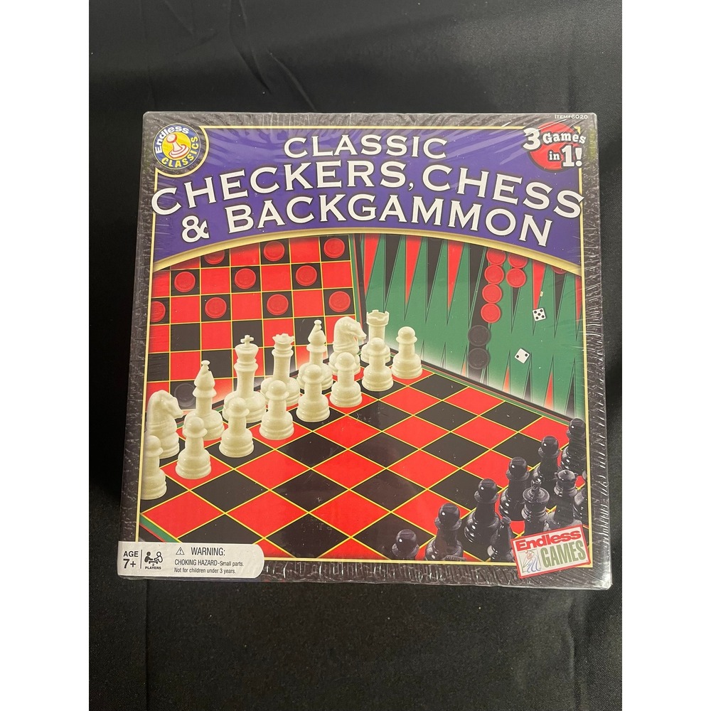 Endless Games Classic Checkers Chess Backgammon 3 Games in 1 Board Game Set‎